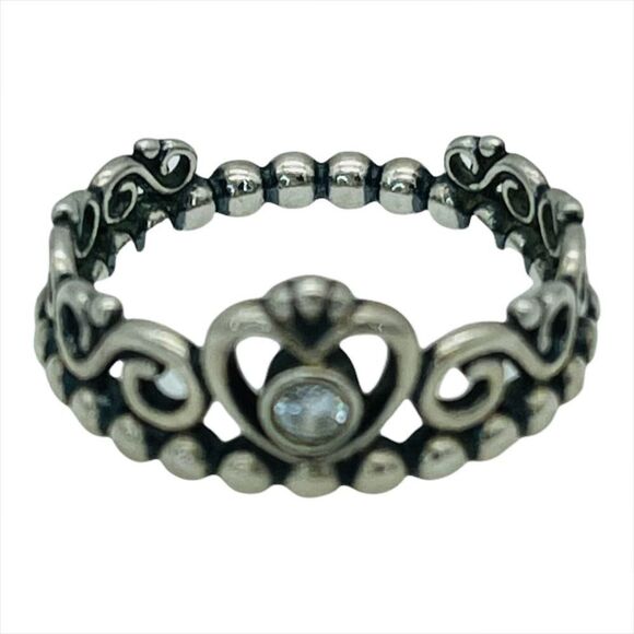 Vintage Sterling Silver Signed 925 ALE Pandora CZ Stone Heart Tiara Ring Size 6. - Picture 5 of 9